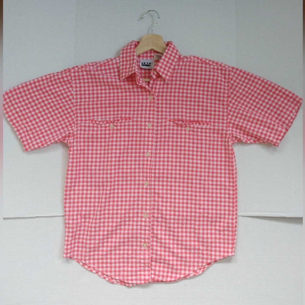 Vintage 80's ILIO Cotton Red and White Checkered Short Sleeve Button Down Shirt